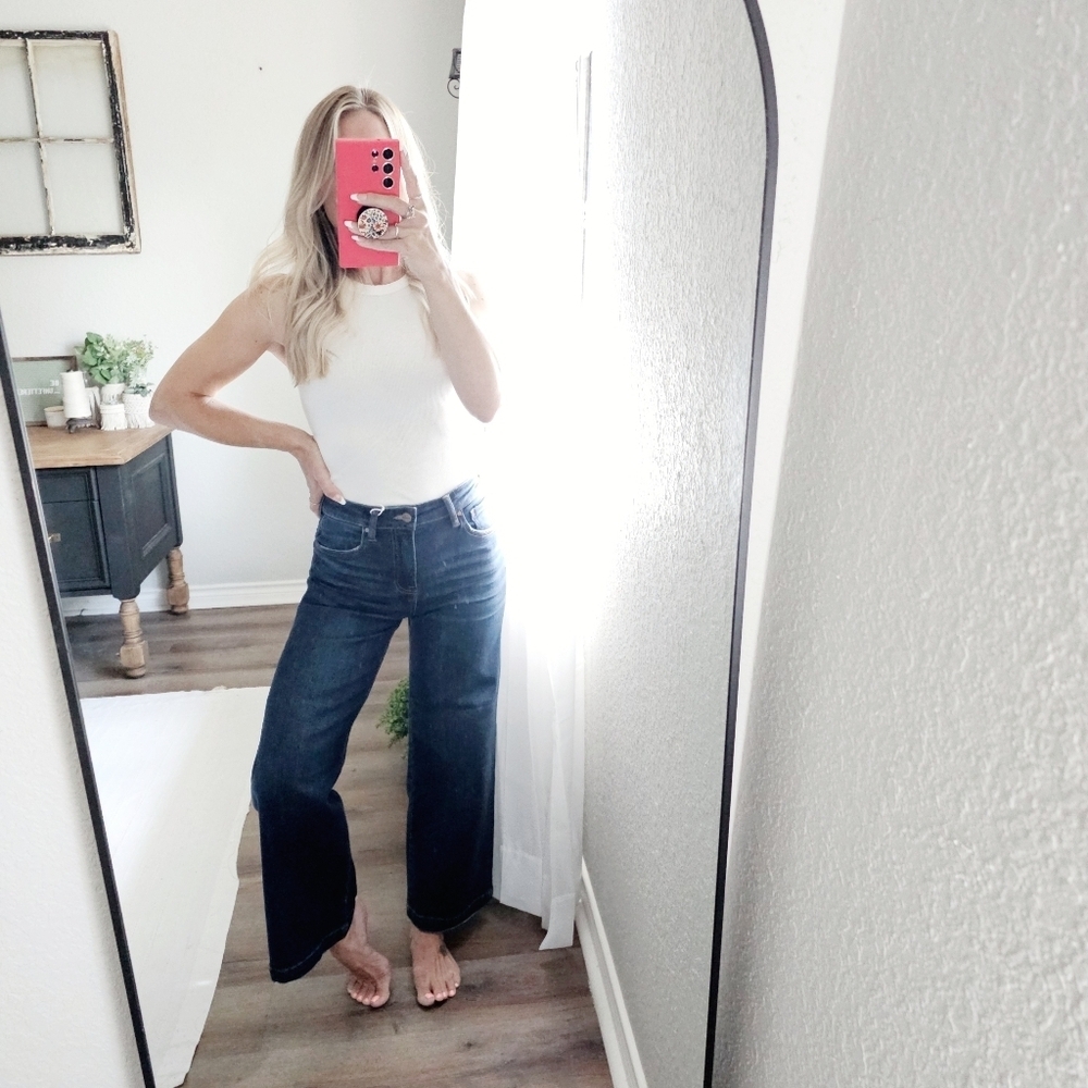 Risen HR Dark Wash Classic Wide Leg Cropped Denim Jeans Office Various NEW - Picture 16 of 16